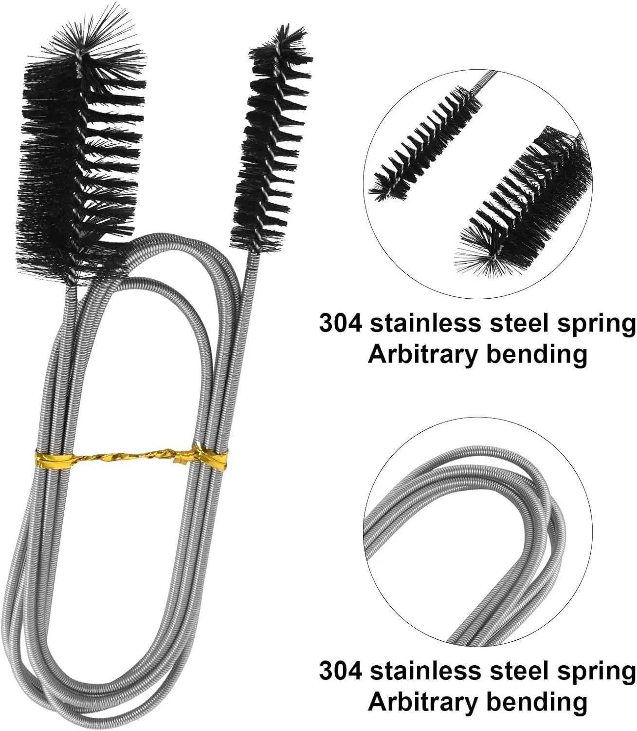 155cm Limpiador de Tuberías Largo, Cepillo de Limpieza Flexible de Nailon y Acero Inoxidable, Cepillo de Limpieza de Tubo Flexib