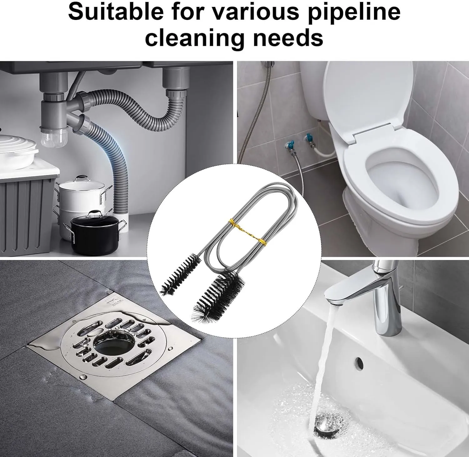155cm Limpiador de Tuberías Largo, Cepillo de Limpieza Flexible de Nailon y Acero Inoxidable, Cepillo de Limpieza de Tubo Flexib