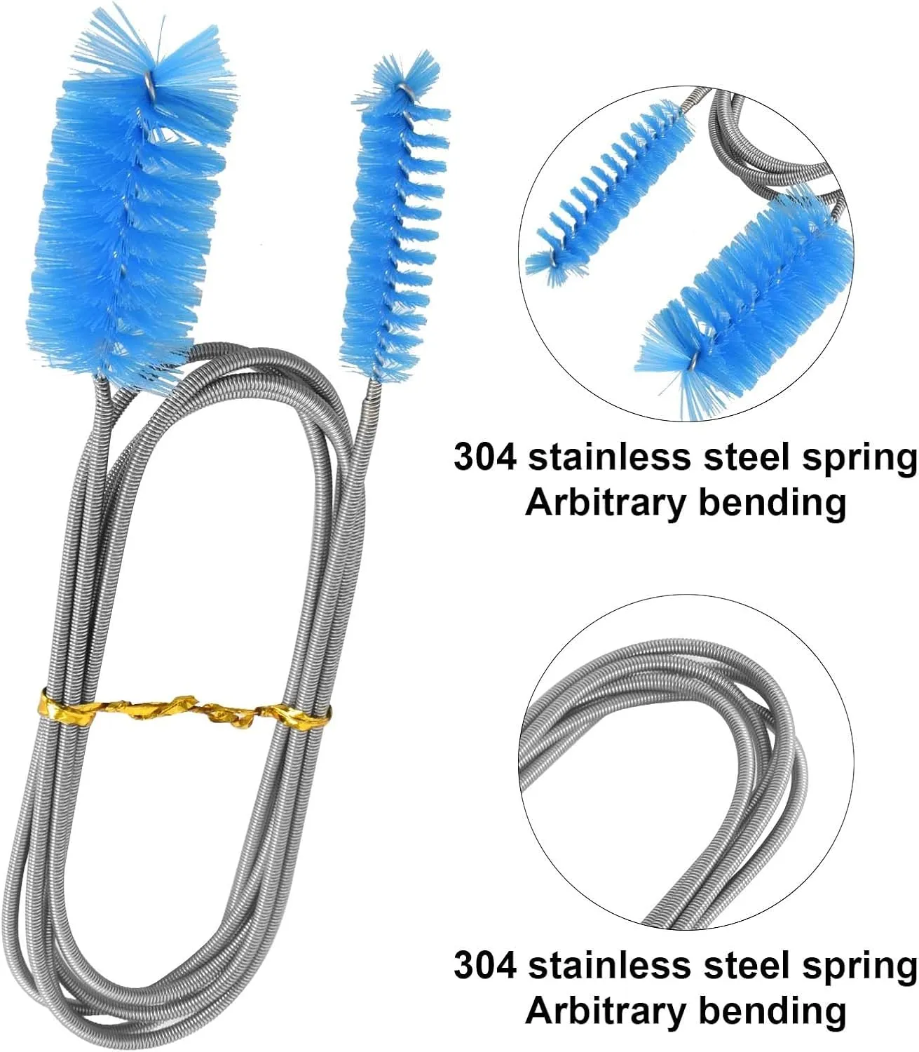 155cm Limpiador de Tuberías Largo, Cepillo de Limpieza Flexible de Nailon y Acero Inoxidable, Cepillo de Limpieza de Tubo Flexib