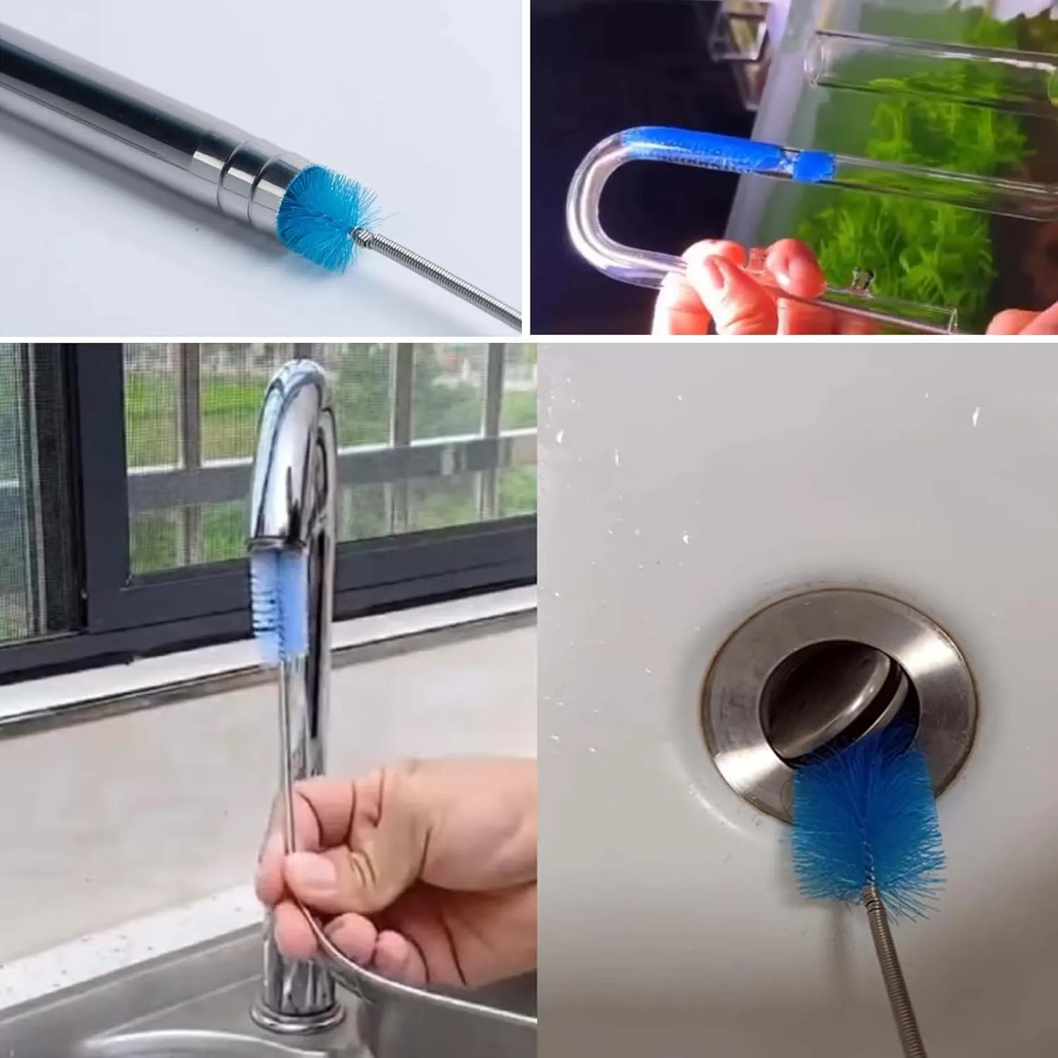 155cm Limpiador de Tuberías Largo, Cepillo de Limpieza Flexible de Nailon y Acero Inoxidable, Cepillo de Limpieza de Tubo Flexib