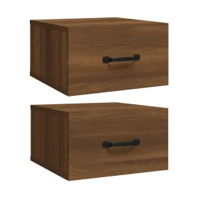 Bedside tables wall mounted set of 2 brown oak 35x35x20 cm