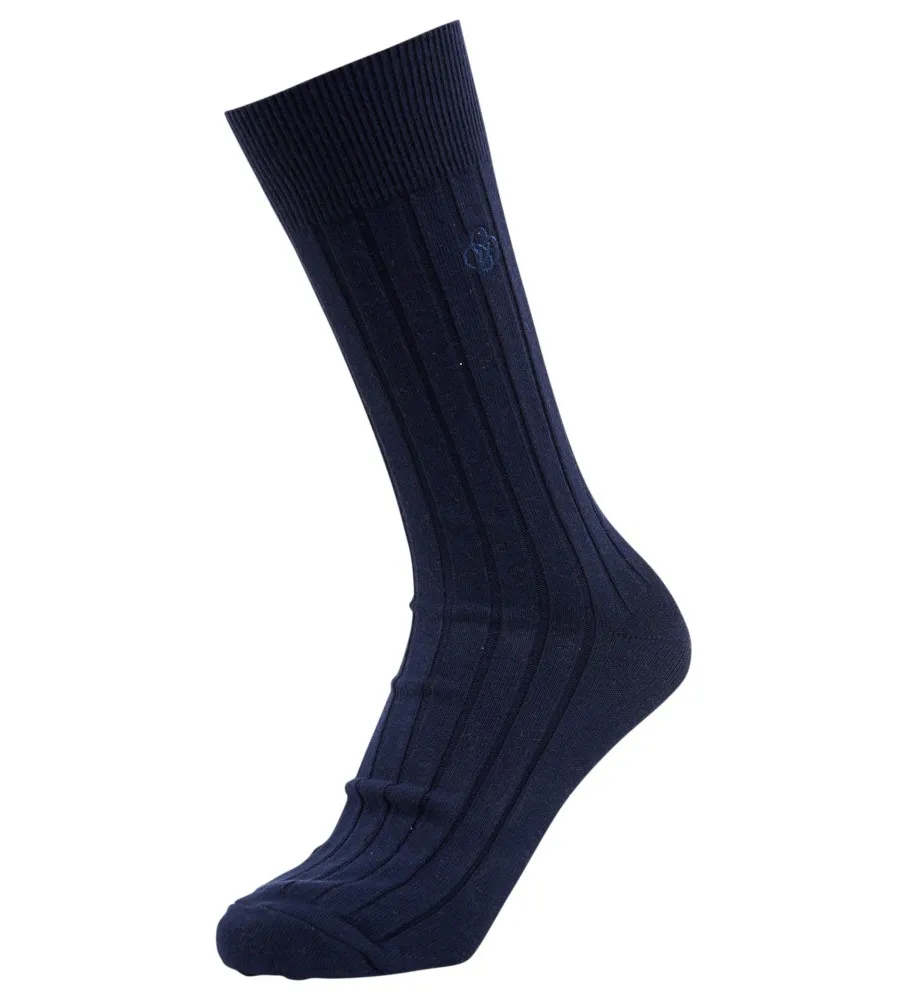 Organic cotton ribbed navy unisex socks.