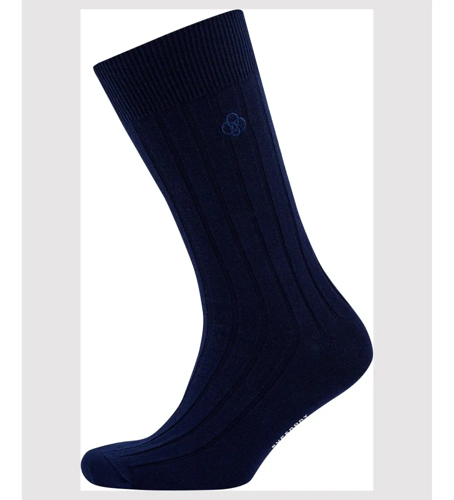 Organic cotton ribbed navy unisex socks.