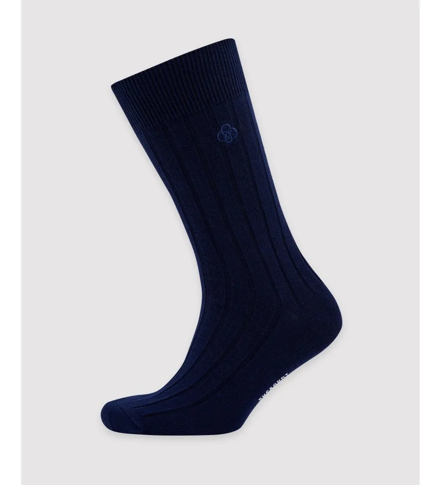 Organic cotton ribbed navy unisex socks.