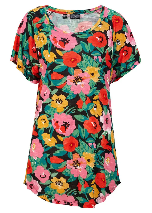 Green Opal Floral Batwing Sleeve Slub Tee