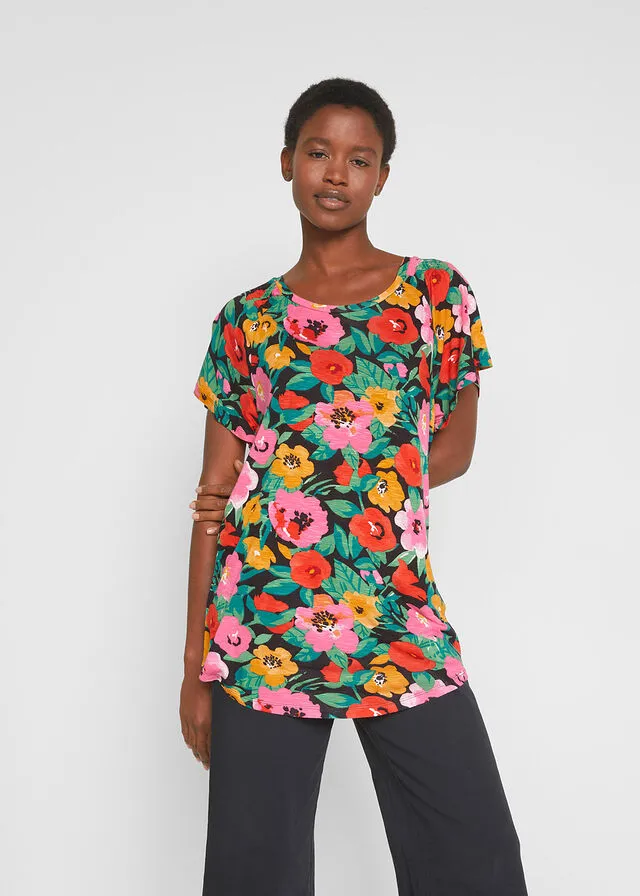 Green Opal Floral Batwing Sleeve Slub Tee