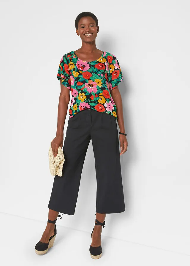 Green Opal Floral Batwing Sleeve Slub Tee