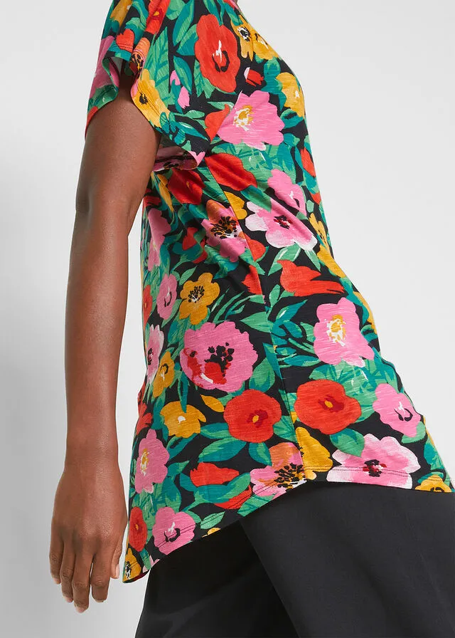 Green Opal Floral Batwing Sleeve Slub Tee