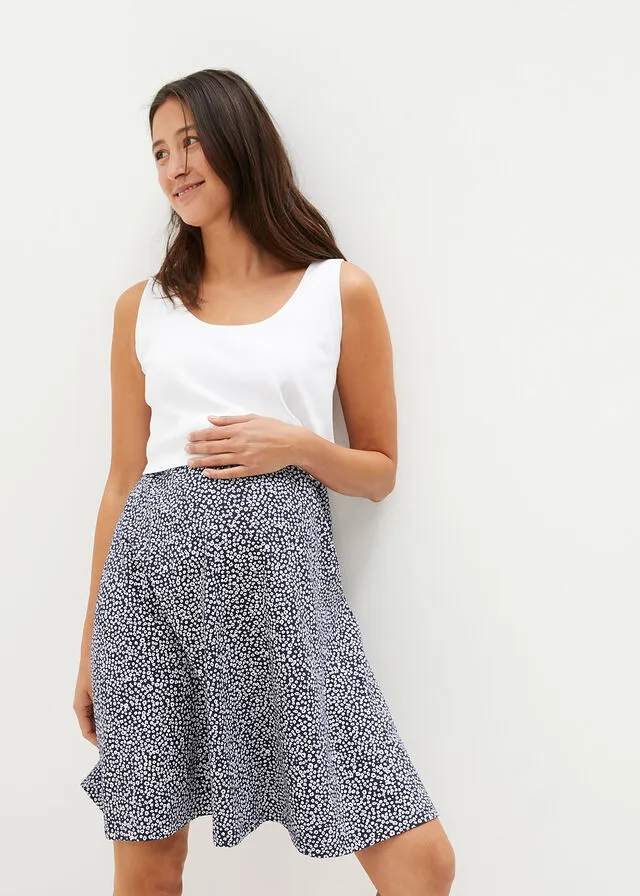 Navy Blue and White Floral Maternity/Nursing Knit Dress
