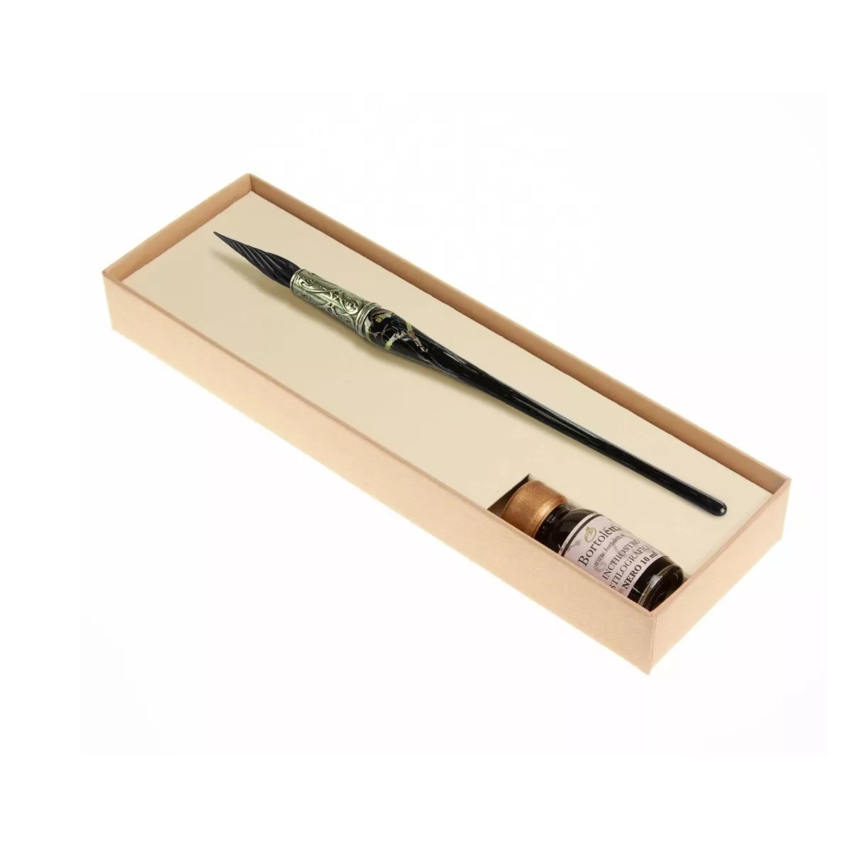 Set de escritura con pluma de cristal Negro