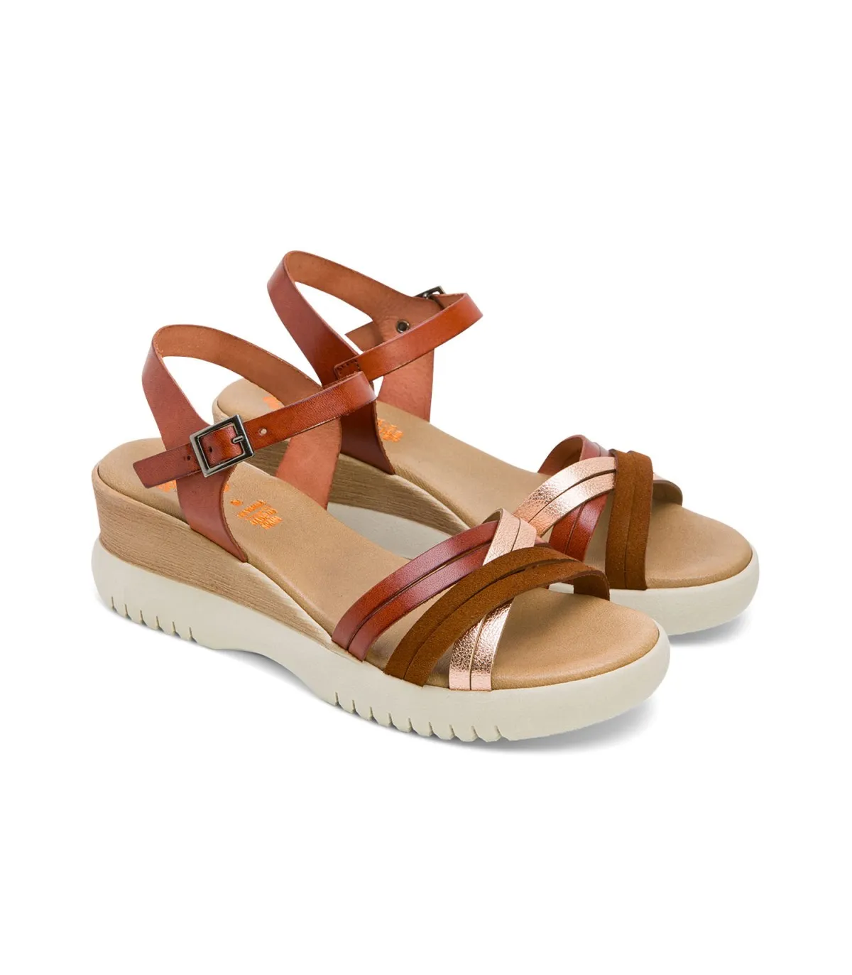 WEDGE SANDALS GENUINE LEATHER ROSE GOLDEN