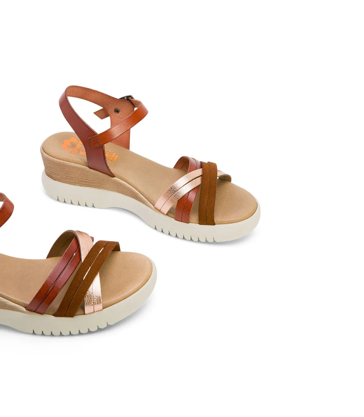 WEDGE SANDALS GENUINE LEATHER ROSE GOLDEN